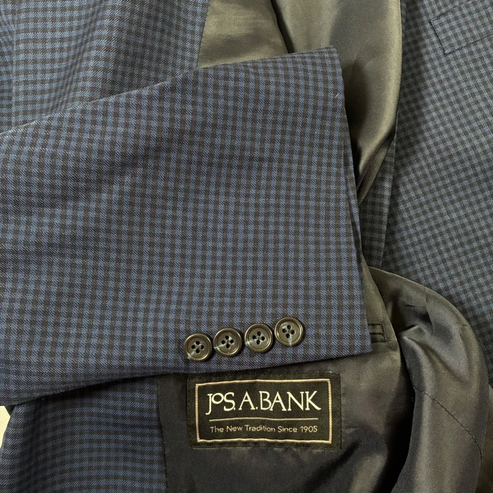 Jos A Bank Sport Coat 52L Blue Houndstooth 100% Wool Traditional Modern Blazer